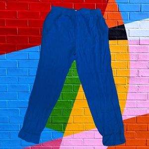 Vintage 80s Rayon Crinkle Lightweight Bright Blue Funky Bohemian Hippie Pants L